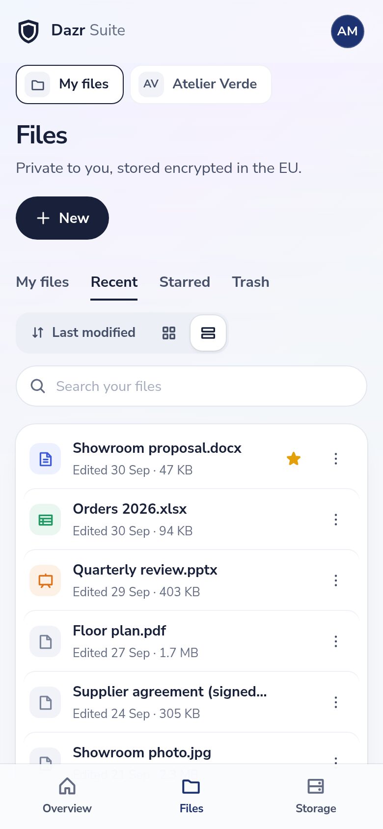 Dazr Files on a phone: recent files